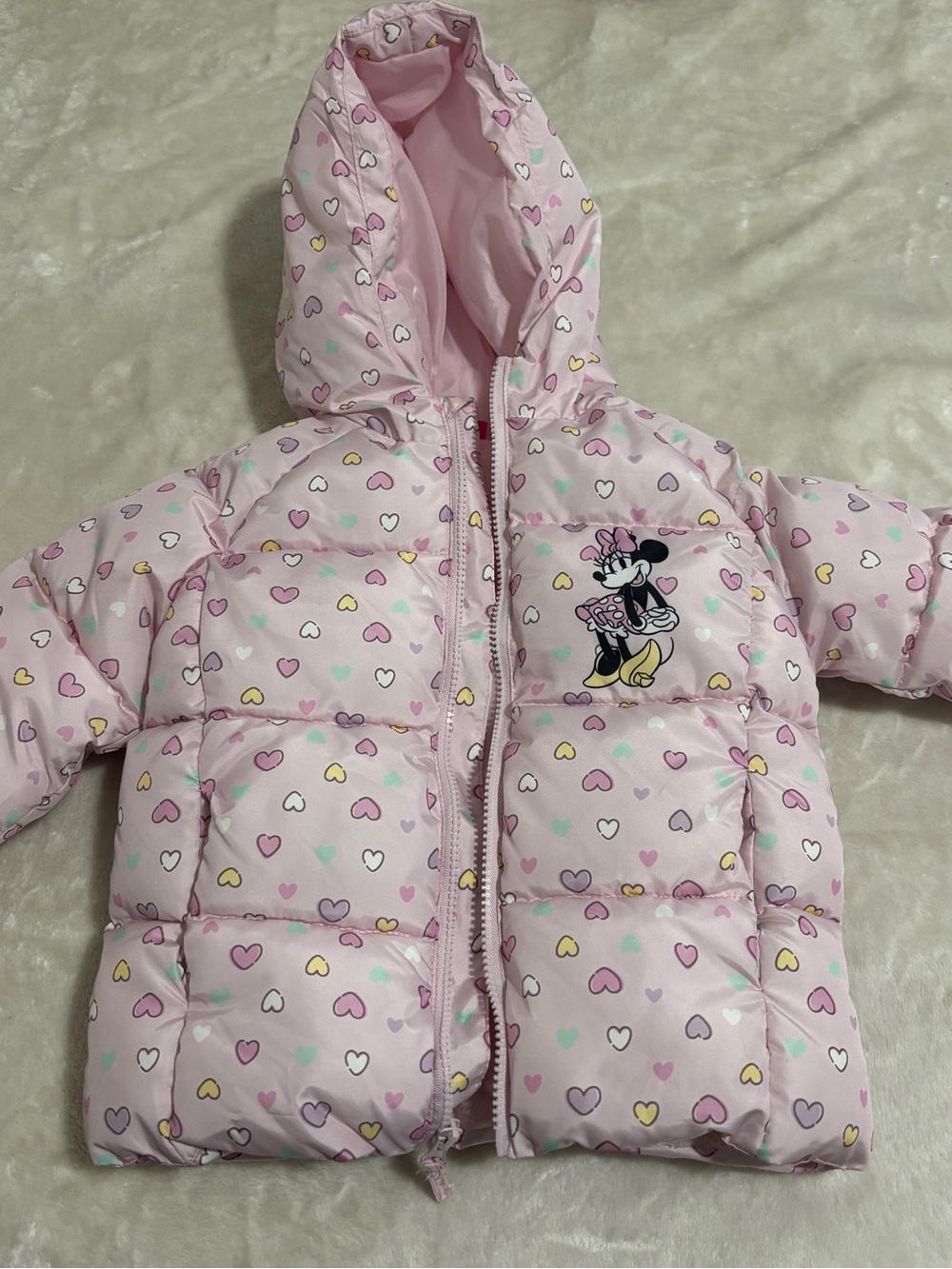 Disney Pink Minnie Mouse Heart Print Puffer Jacket